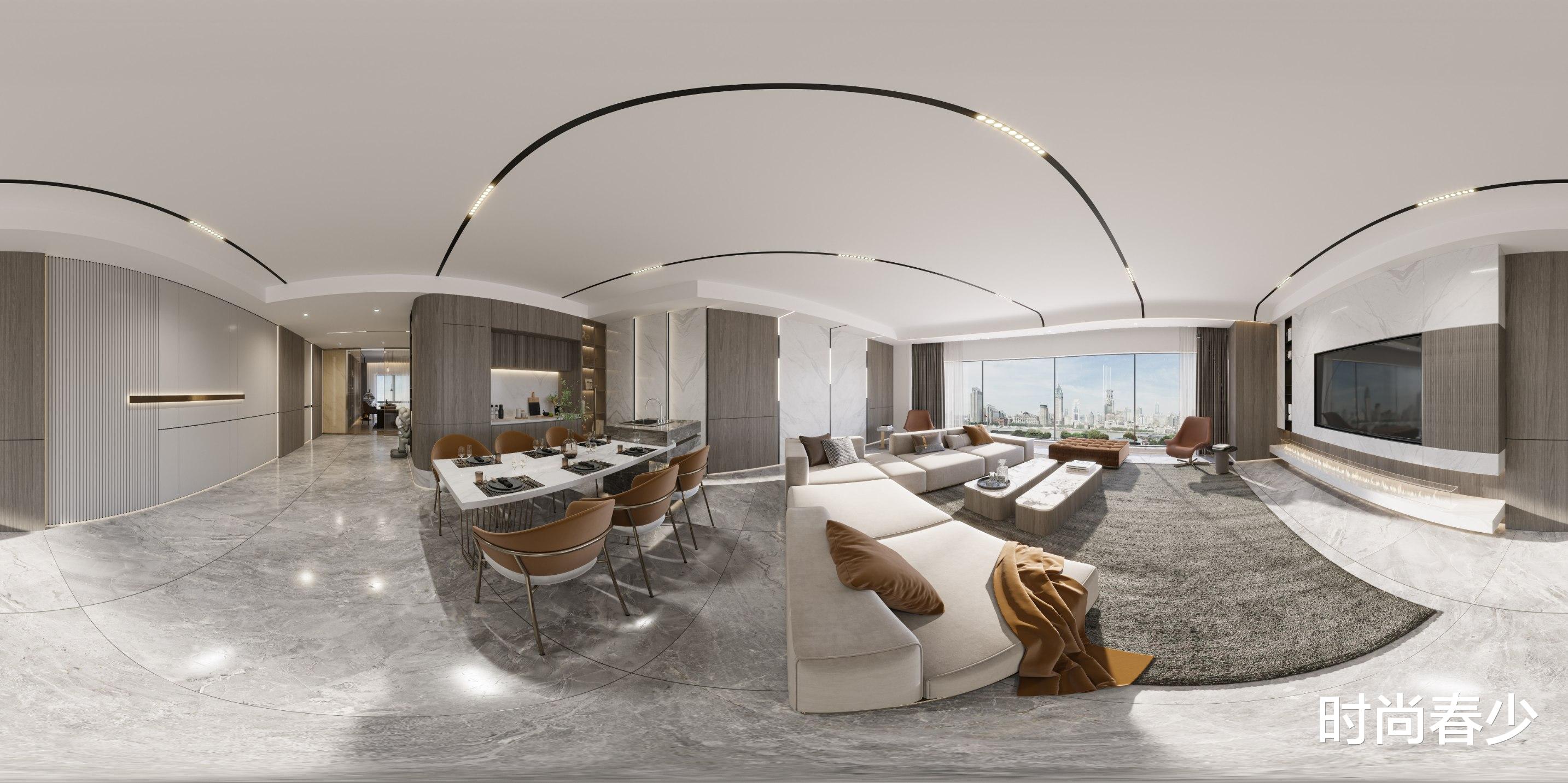 235m2现代简约风大平层,打造自然且实用居室。