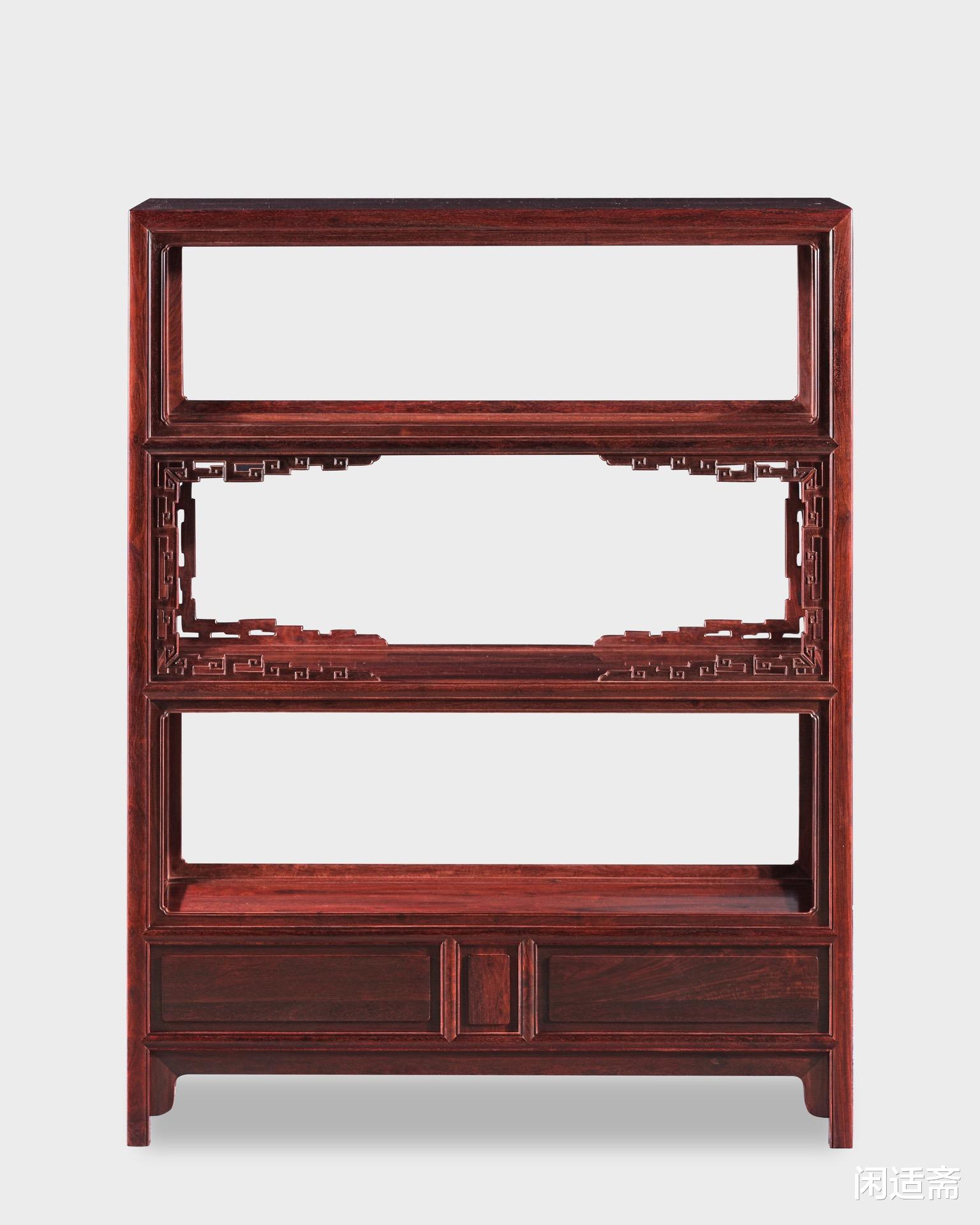 古钱币|隽永古雅，三层全敞带抽屉架格，小叶紫檀家具