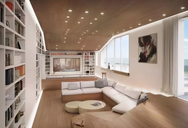 “去客厅化”正流行,客厅地面抬高30cm,做下沉式设计,多个茶室