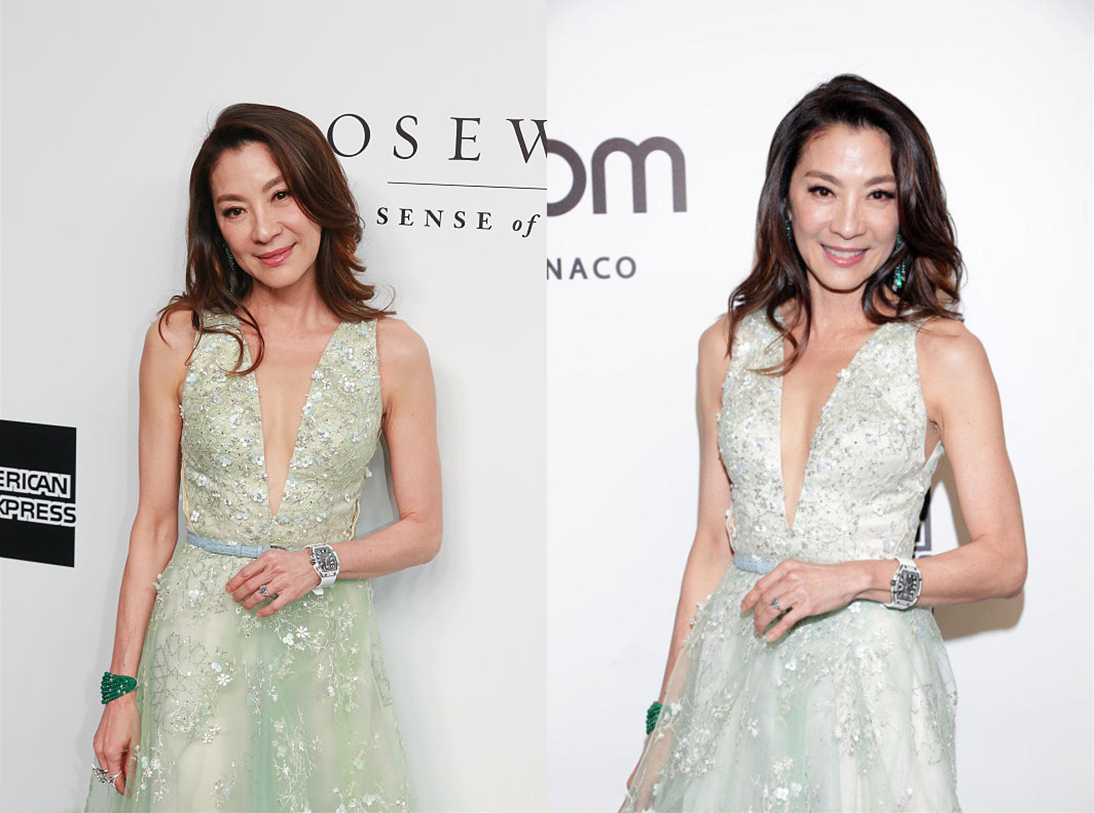 王思聪|杨紫琼虽然老了，但身材真不输年轻小花，穿V领刺绣长裙高级美艳