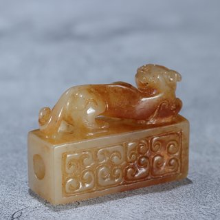 和田玉籽料|和田玉籽料子母瑞兽摆件