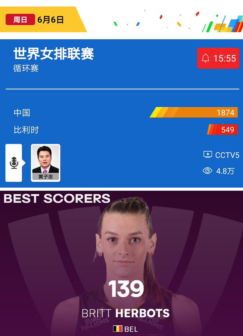 女排|央视CCTV5直播中国女排战比利时 对方坐拥得分王 还是黄子忠解说