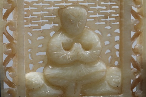 |老和田玉童子拜佛玉插屏