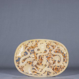 |清代-和田玉料“龙凤图”屏板