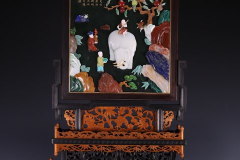 紫檀|旧藏，紫檀嵌百宝碧玉“太平有象”插屏