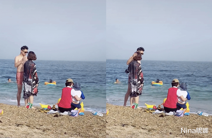 李小萌|李小萌罕见携老公度假被偷拍，穿薄纱长裙烫波浪卷，被老公摸头杀超腻歪