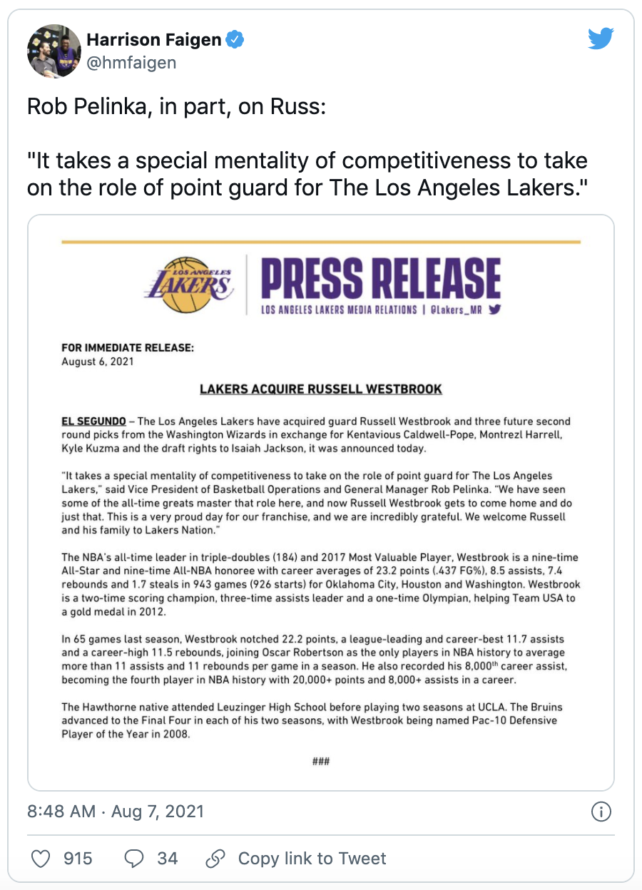 农村见闻 1交易+9签约!湖人威少交易达成,甜瓜魔兽正式加盟,沃帅获续约