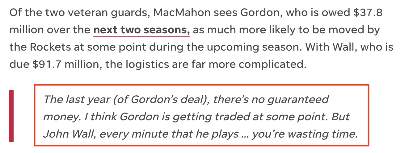 约翰·沃尔 留队意义不大！名记建议火箭摆脱7600万悍将：他比沃尔容易交易