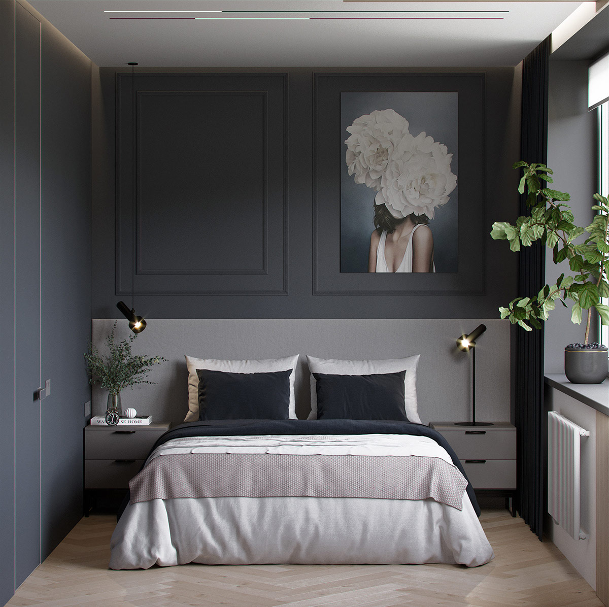 |198平软装设计，深蓝色与灰色的碰撞