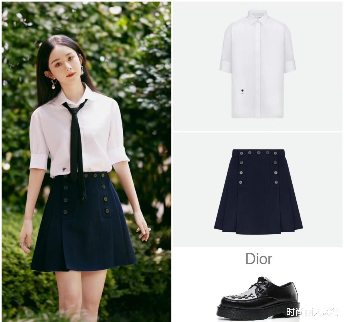 时尚丽人风行|赵丽颖最近的穿搭简直开挂！穿“Dior校服”凹少女造型，太惊艳