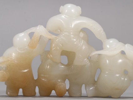 |和田玉五子登科摆件