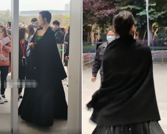 倪妮|倪妮穿高定礼服走红毯！冷到蜷缩抱紧胳膊，下台穿棉袄喝热茶