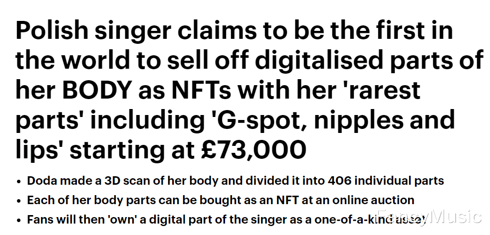 明星|波兰女歌手疯狂割韭菜：拍卖身体3D扫描，稀有部位售卖高达64万