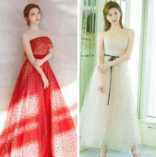 卡莉时尚show|景甜翻红后越来越敢穿了,波点小绿裙清新又洋气,配毛毛拖看不懂