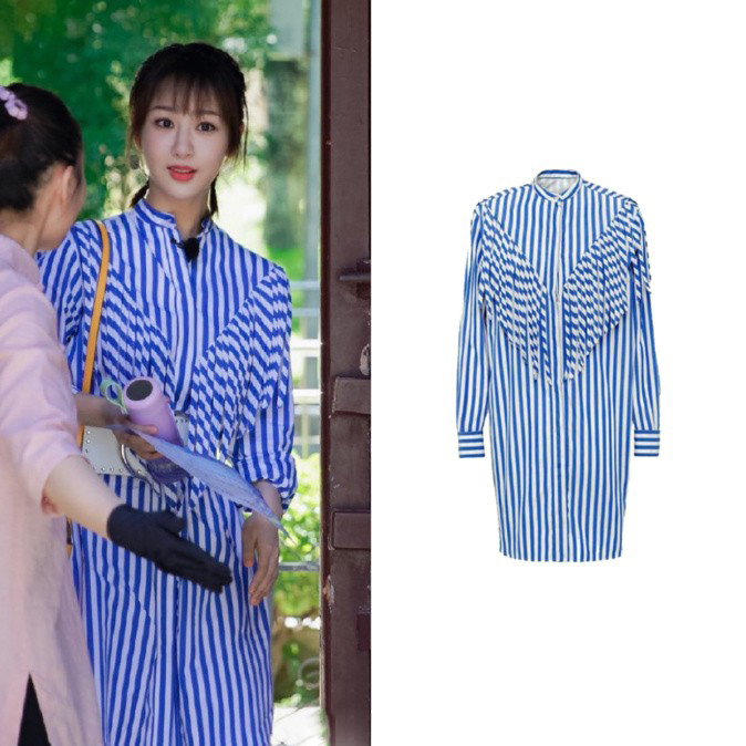 混搭时尚Anna|杨紫《中餐厅》私服，穿条纹裙优雅少女，把王俊凯秦海璐风头都抢了