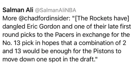 交易 火箭又出惊爆交易！送走戈登，拿下状元签+13号签!