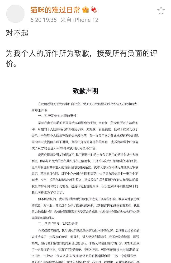 孙一宁|王思聪定日子孙一宁道歉，道歉内容避重就轻显智慧，或有高人指点