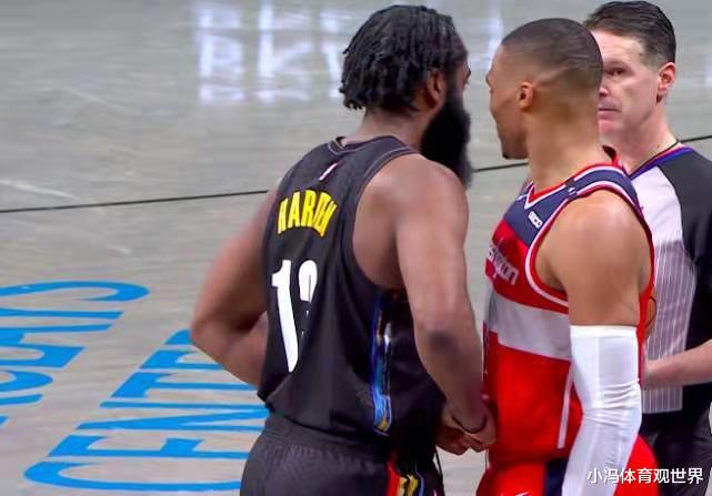 威斯布鲁克|画面太和谐！哈登赛场和威少偷偷秀恩爱，杜欧被无视