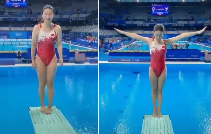 吴亦凡|39岁郭晶晶十年后再跳水！穿红色泳衣身段完美，面对镜头一脸娇羞