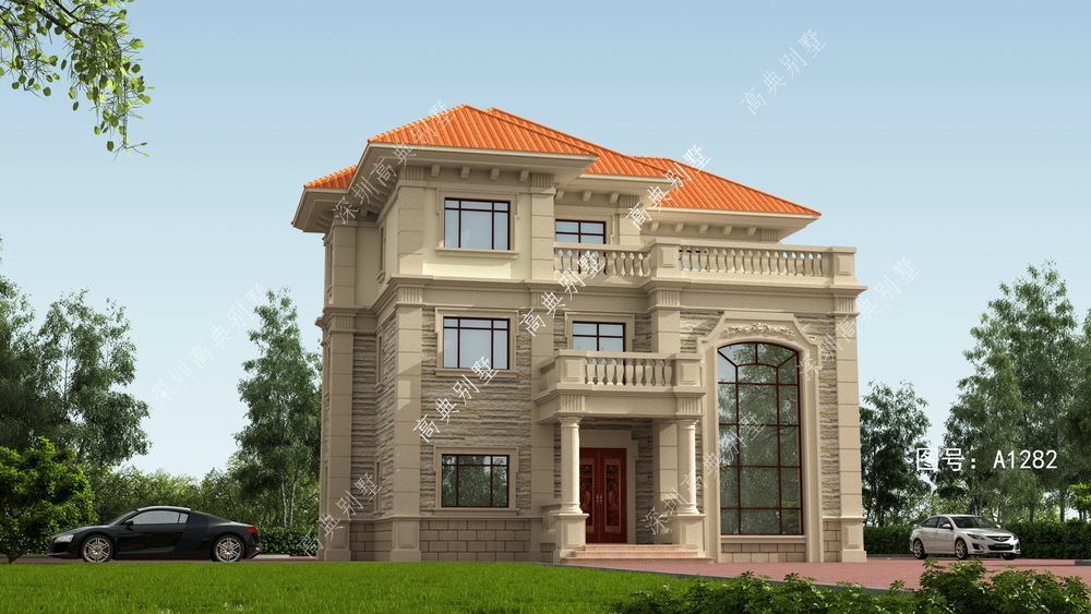 色彩清新的欧式别墅，在青山绿水中更加别致优雅，让人眼前一亮。