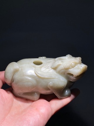 和田玉籽料|明 和田玉籽料 白玉 瑞兽 水丞