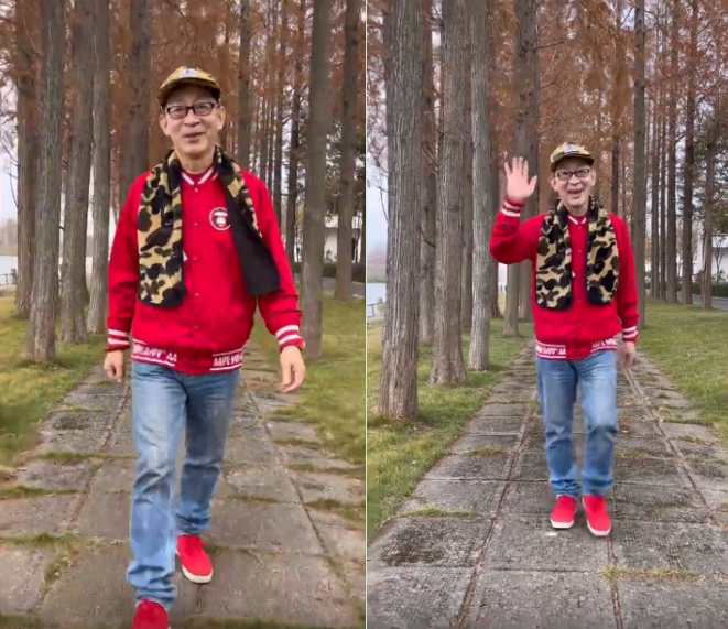 张韶涵|六小龄童树林中送节日祝福!穿红衣打扮喜庆,走路稳健精神矍铄