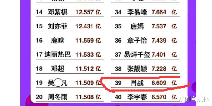 邓紫棋|明星近4年收入排行榜上,肖战倒数第二