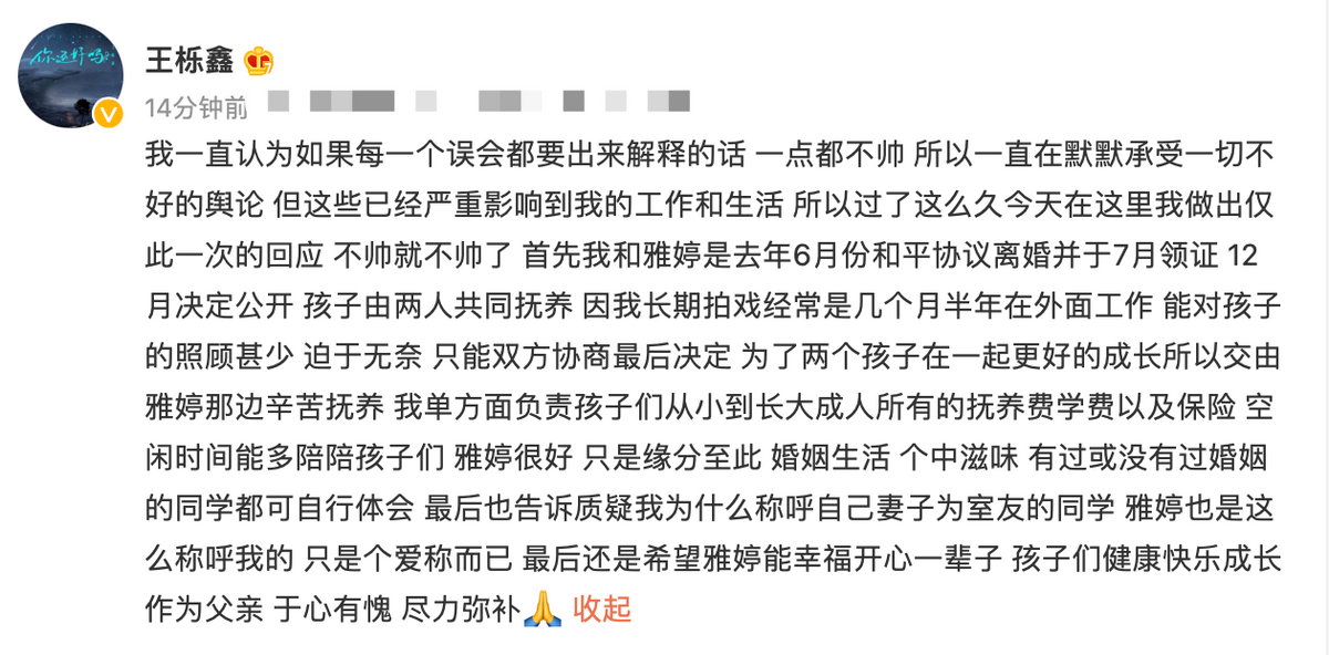王栎鑫|王栎鑫首次回应离婚细节！自曝男方承担抚养费，澄清室友只是爱称