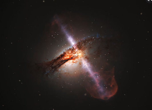 活动星系 宇宙的恐怖秀场：碰撞星系中的喷射流?，很是壮观