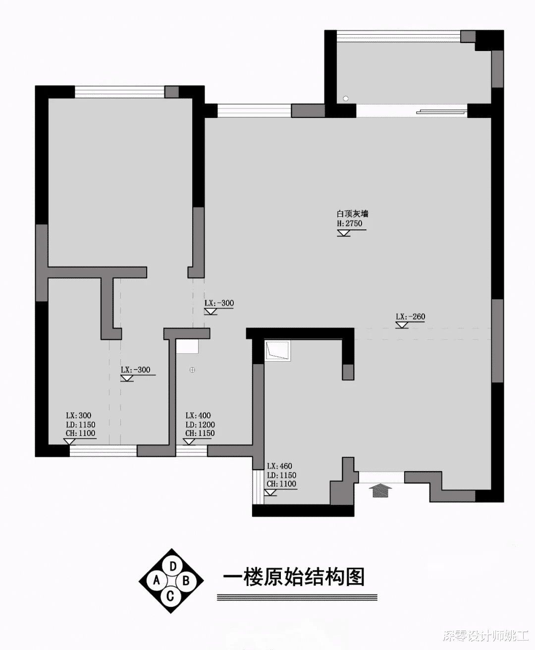 深零设计师姚工|180㎡顶复，客厅借楼梯做电视墙，沙发后设西厨+吧台，布局贼优秀