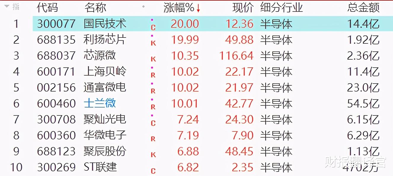 半导体 在半导体板块74只股票中, 它是盈利能力最强, 净利润最高的龙头股