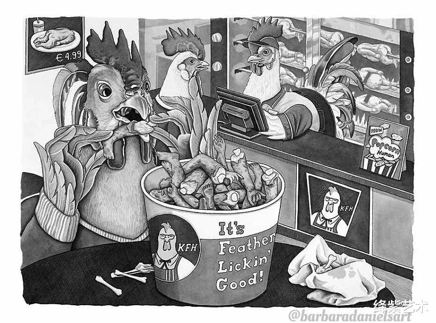 |?16幅人与动物互换角色的插画，画面多残忍，人类就该有多恐惧