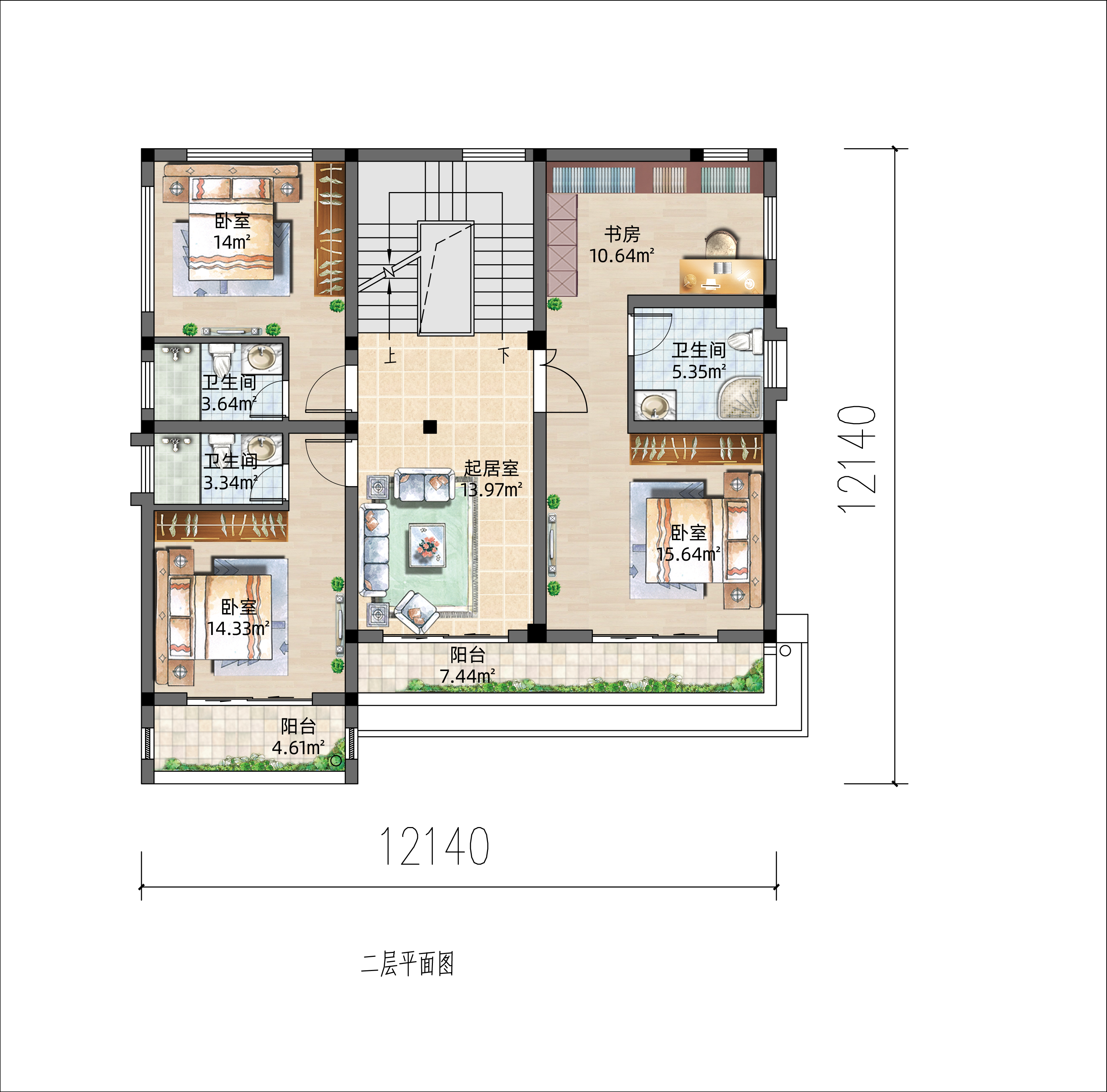 落地窗设计通透大气，卧室都带独卫的布局
