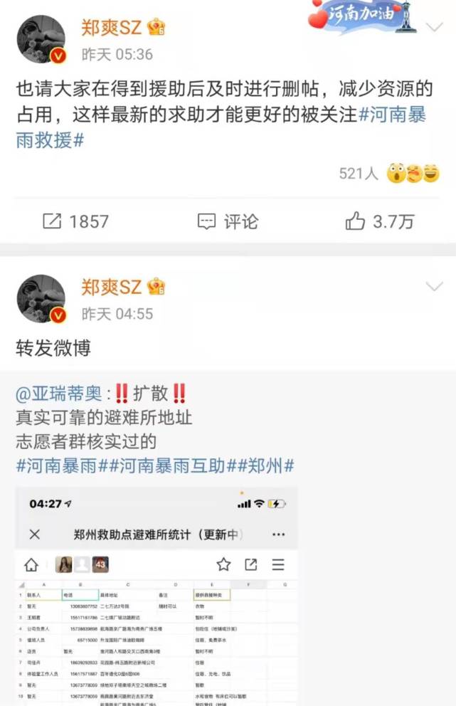 黄奕|郑爽转发多条河南救助信息，网友反问：捐款了吗？回复：没有，今日不同往日