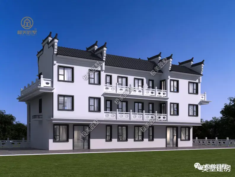 |两兄弟建房，看看这栋中式双拼，架空设计美观又大方