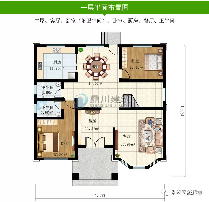 5款开间12米二层别墅，农村建房经典户型，每栋造价20来万