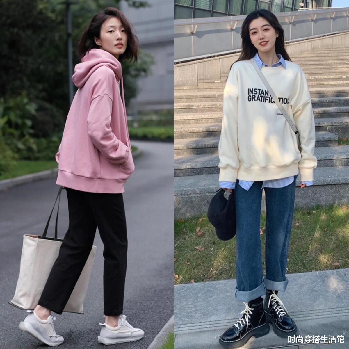 时尚穿搭生活馆 收起你的裙子吧！降温后试试“卫衣+裤子”，不仅减龄，还有气质