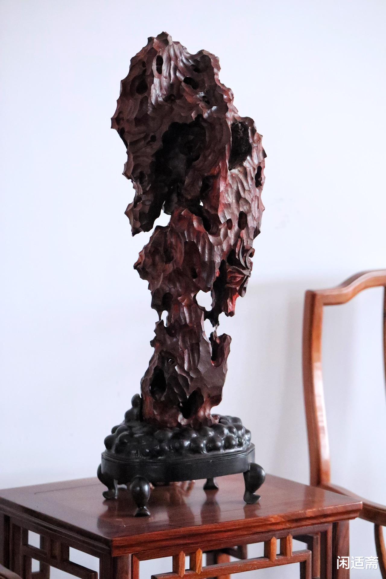 太湖石|书斋雅室，清供摆件，紫檀木太湖石山子