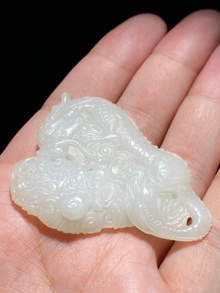 翡翠|清 和田玉籽料 白玉 云龙纹 玉珮
