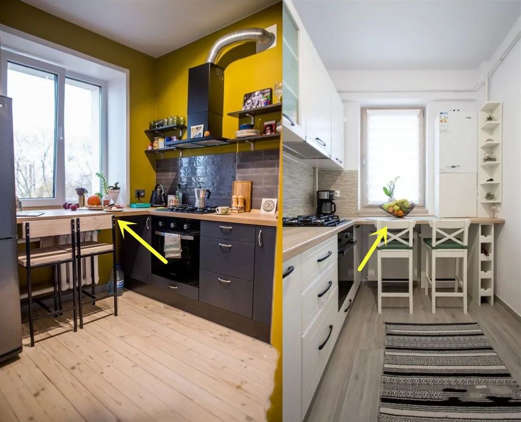 窗台边空着别浪费，延伸10cm宽做窗台桌，这些设计白白多个吧台区