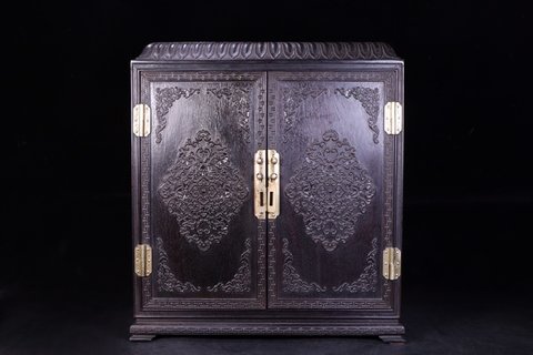收纳|独板老紫檀木花卉纹收纳、置物柜