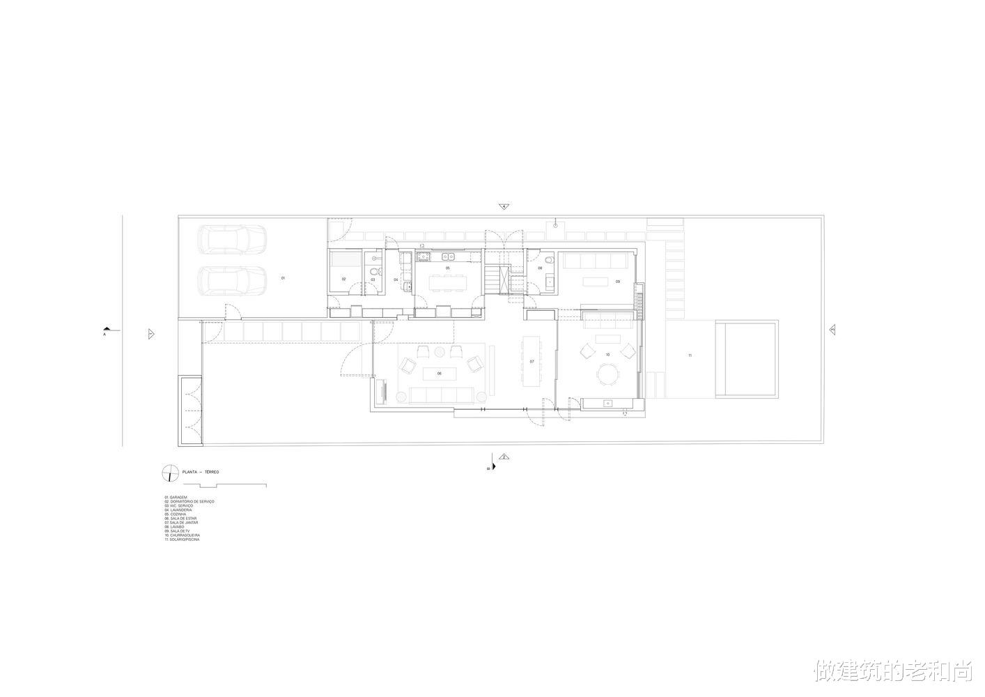客厅|体块简单明了的私人住宅：建筑居中，被前后庭院所包裹