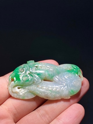 |清 飘绿 翡翠 双鱼珮