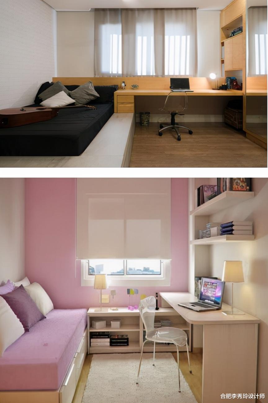 卧室定制“一体式”床铺,与床头柜、电视墙结合,功能多于需求