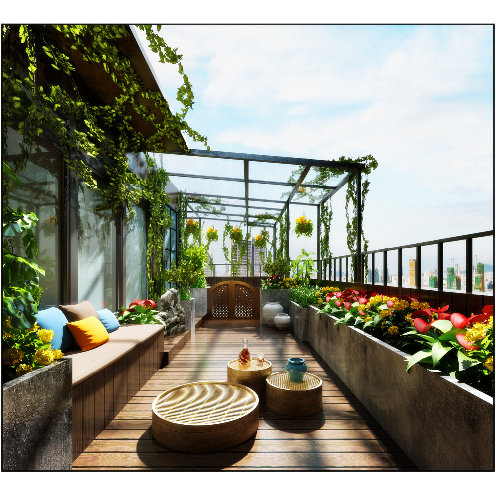 买不起别墅,一定要买顶楼带露台,建一个休闲花园也是不错的选择