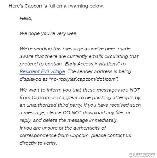 卡普空|卡普空提醒粉丝警惕《生化危机8》钓鱼邮件 不要下载或回复