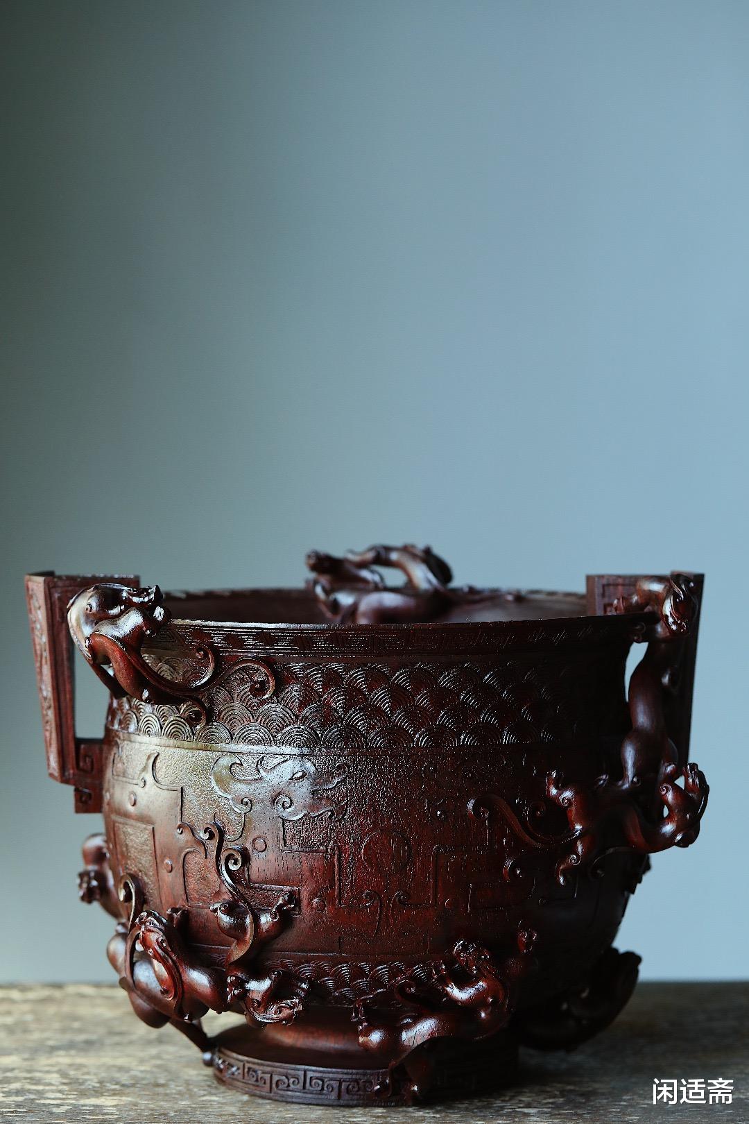 小叶紫檀|招财进宝，小叶紫檀木雕，龙凤聚宝盆