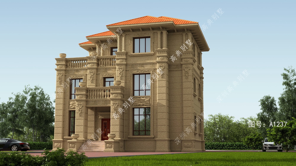 这款欧式别墅，复式客厅设计，带堂房，在农村别墅中相当抢眼。