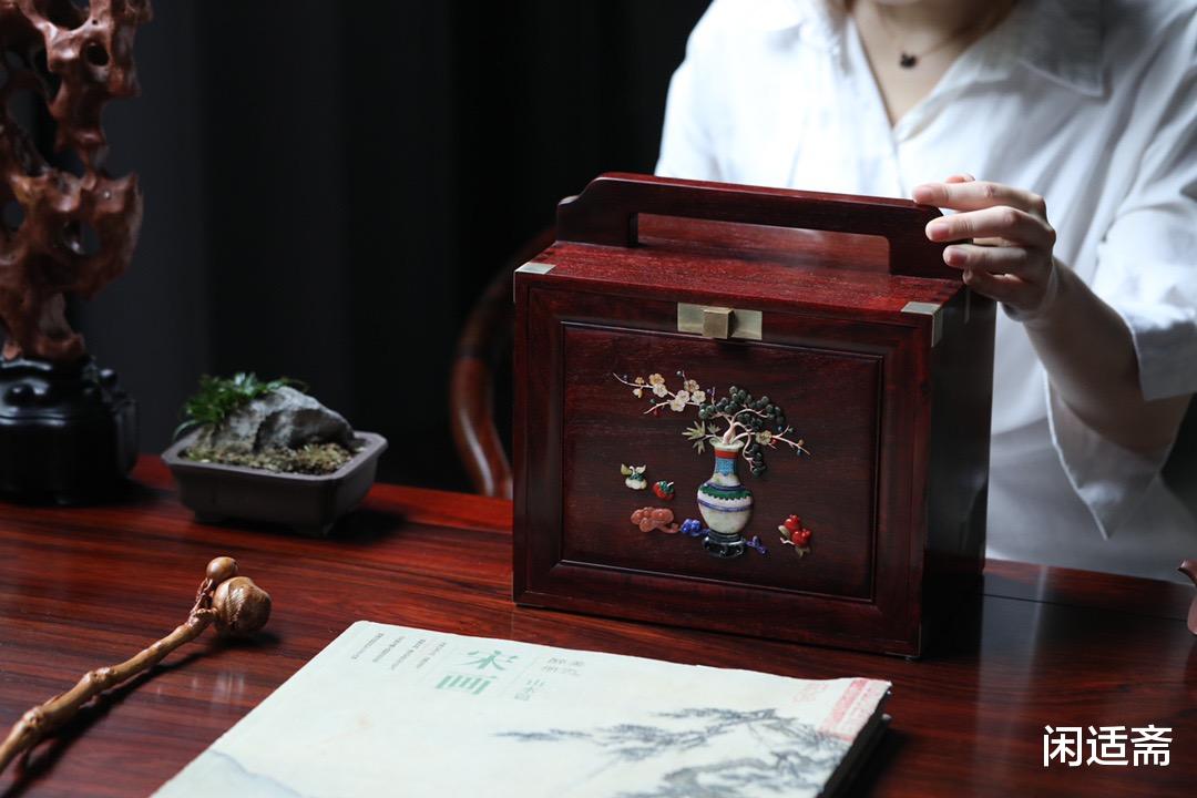 文房|小叶紫檀百宝嵌，岁朝清供图，文房茶室提箱
