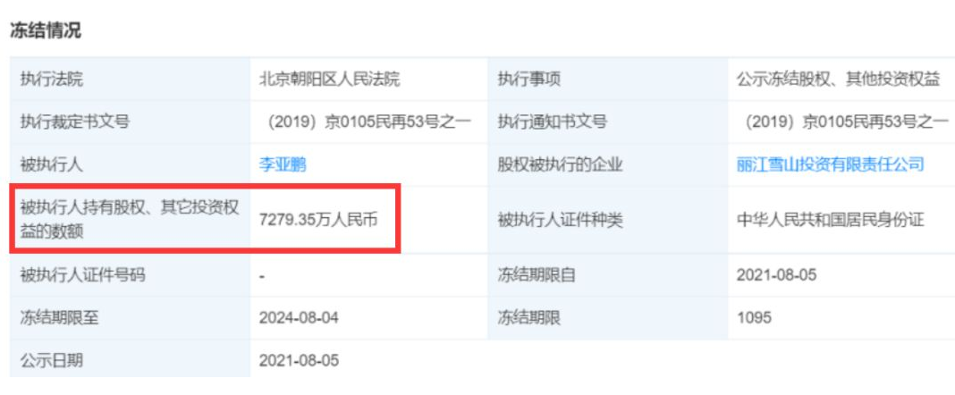 龚俊|李亚鹏公司被执行186万，曾被冻结7000万股权，但他仍过得很潇洒